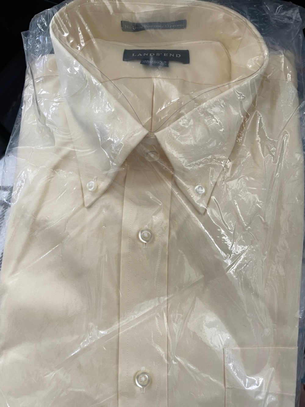 Lands' End Men's Button-Down Dress Shirt in Light Cream